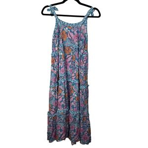 Cat & Jack Girls XL (14/16) Blue Pink Floral Print Sleeveless Tiered Maxi Dress